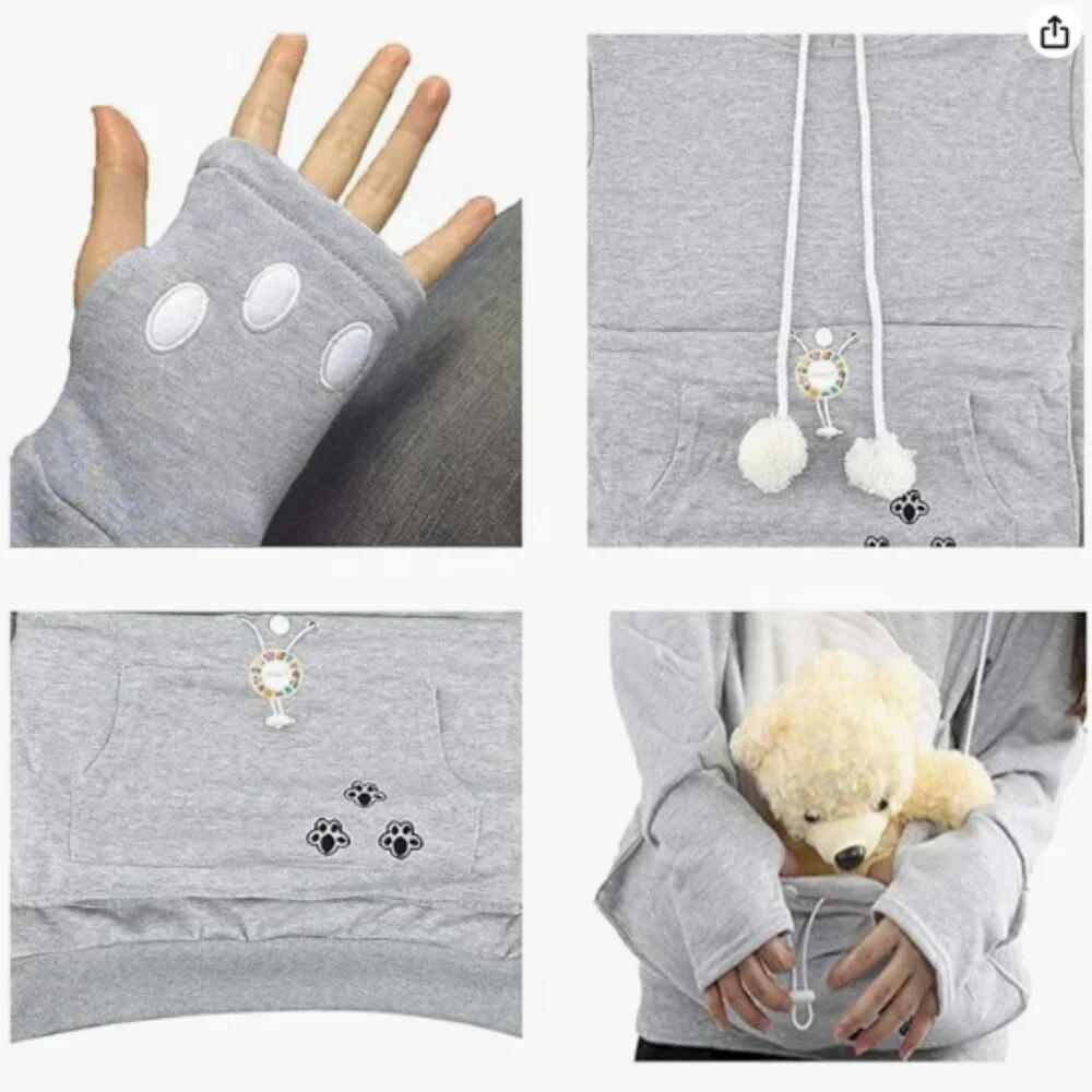 Jomago Pet Carrier Thin Hoodies Kitten Puppy Pouch Animal Holder - Grey - L